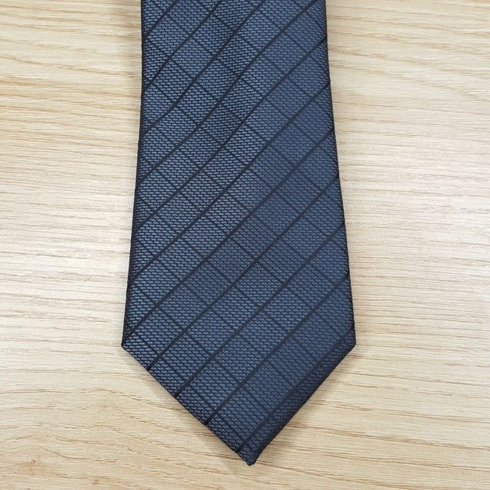 ALFANI Mens Neck Tie Charcoal Diamond Check Geo Stripe Slim Classic Pointed